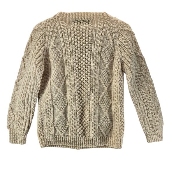 VTG Irish Knit Fisherman Sweater 100% Wool Cardigan Ivory Chunky Womens XS Small - Picture 4 of 10